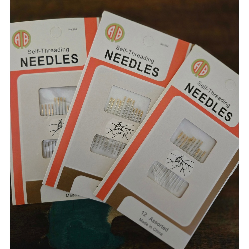3 Packs AB No. 304 Self-Threading Hand Sewing Needles 12 Assorted Gold Eye Steel